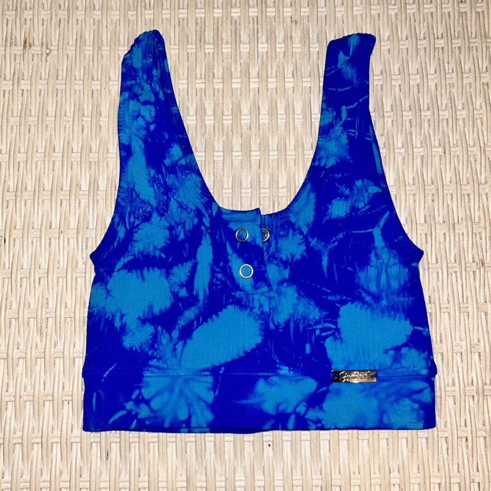 EUC Bombshell Sportswear Seamless Sports Bra Caribean Blue Tie Dye XS S